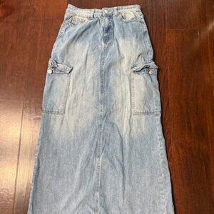 REWASH SOFT Denim Jean Maxi Skirt Size 7/28 back slit